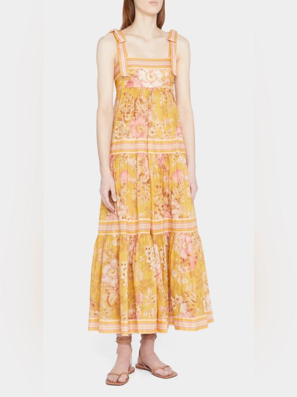 Zimmerman Pattie Tie Shoulder Floral Midi Dress Yellow Size 0